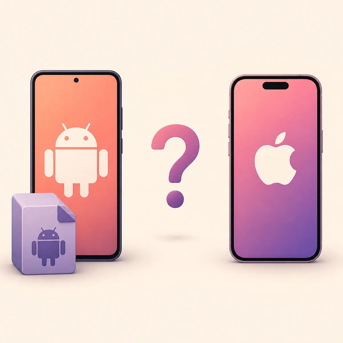 Conceptual comparison of an Android APK phone and an iPhone with an unknown availability question