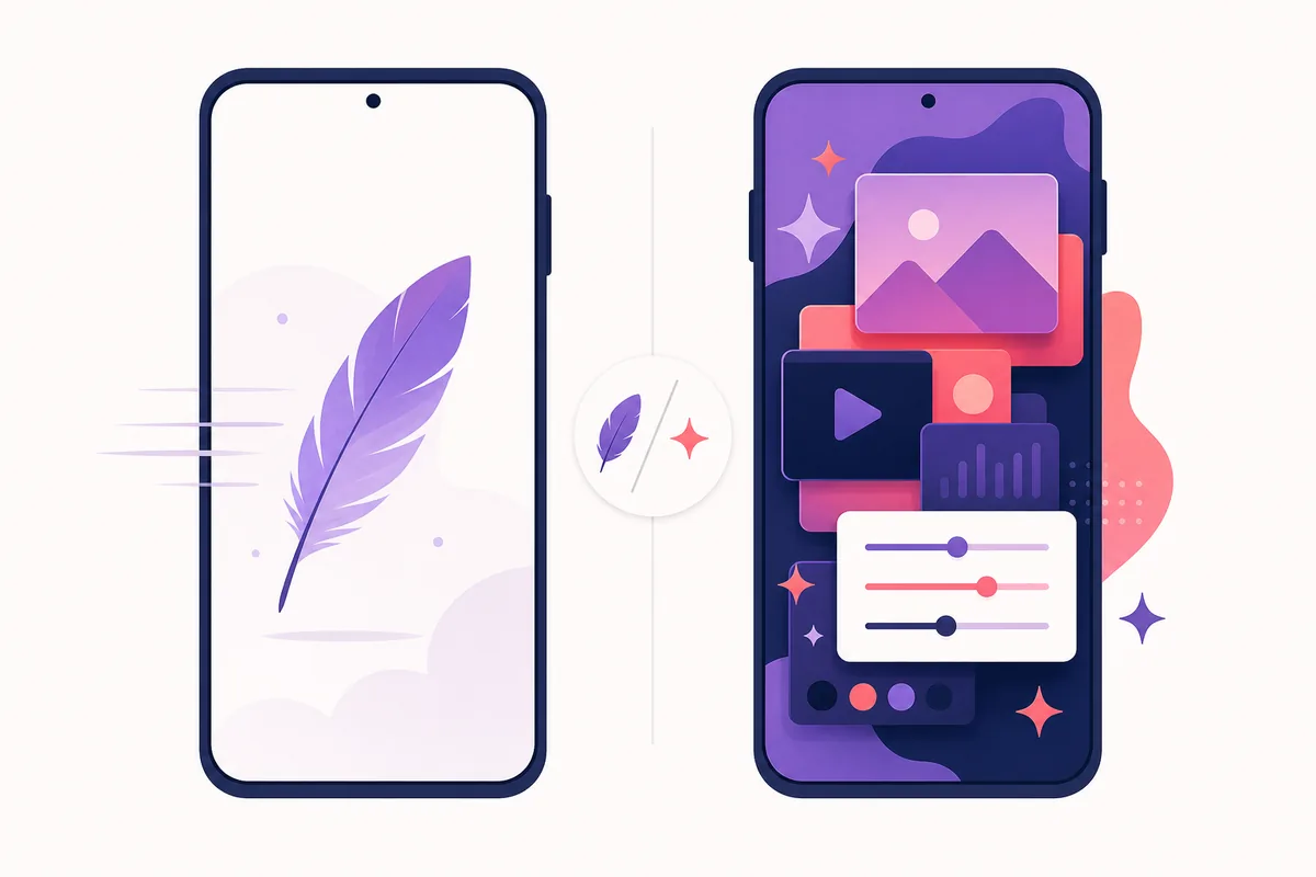 Editorial comparison of a lightweight Android app and a feature-rich Android app