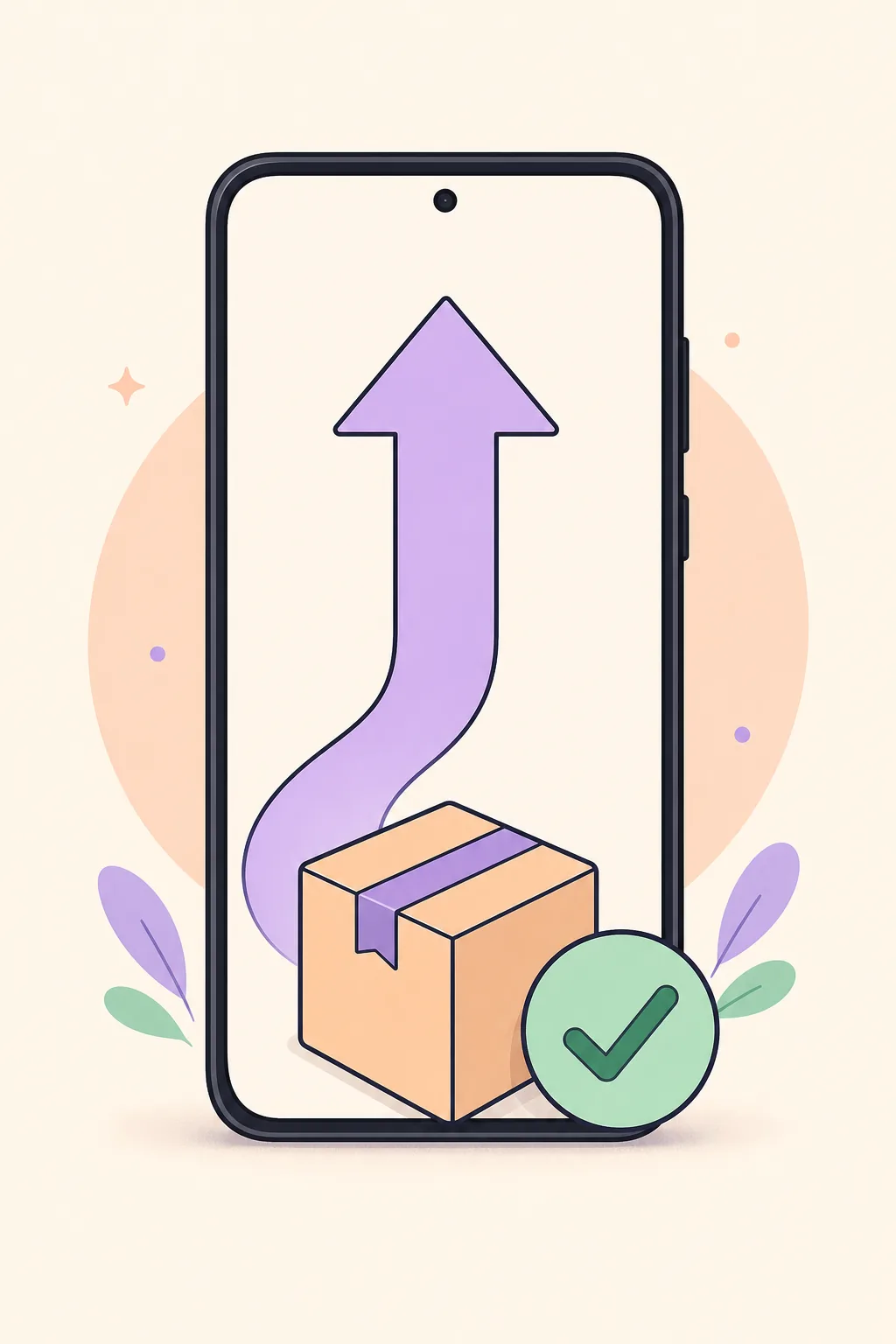 Editorial illustration of an Android package updating successfully